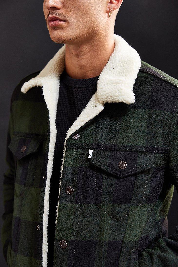 levi's buffalo plaid flannel sherpa trucker jacket